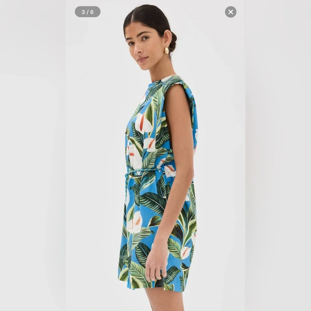 Farm Rio Anthurium Garden Blue Mini T-Shirt Dress - NWT - Picture 3 of 9